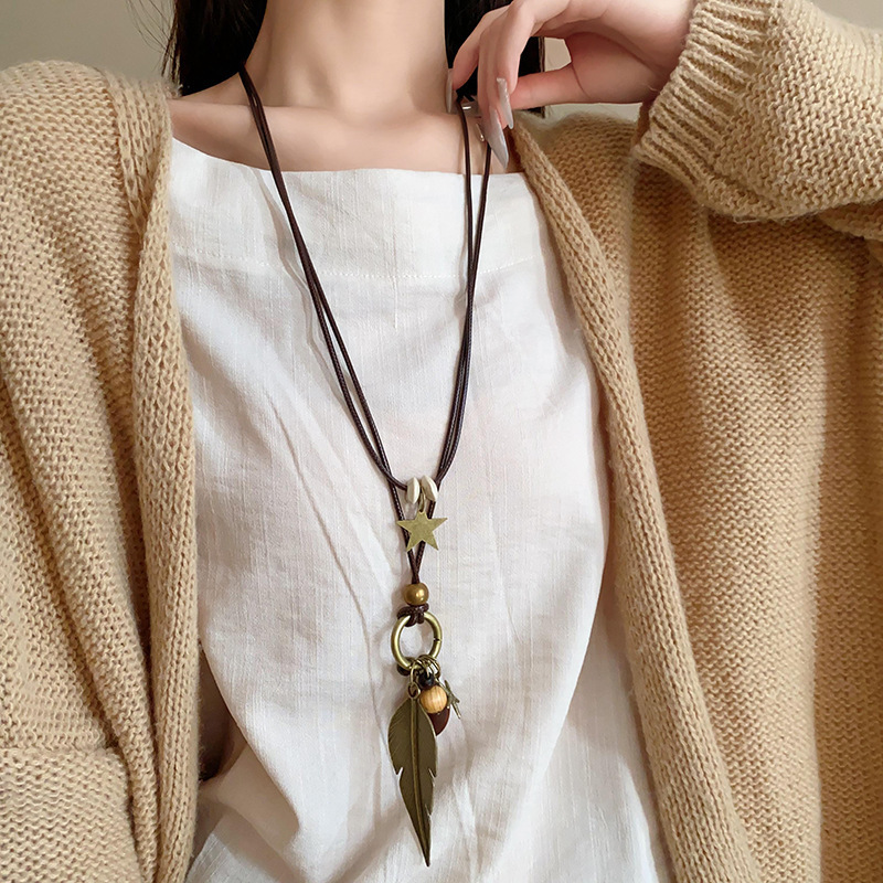 43# necklace-gold-big feather