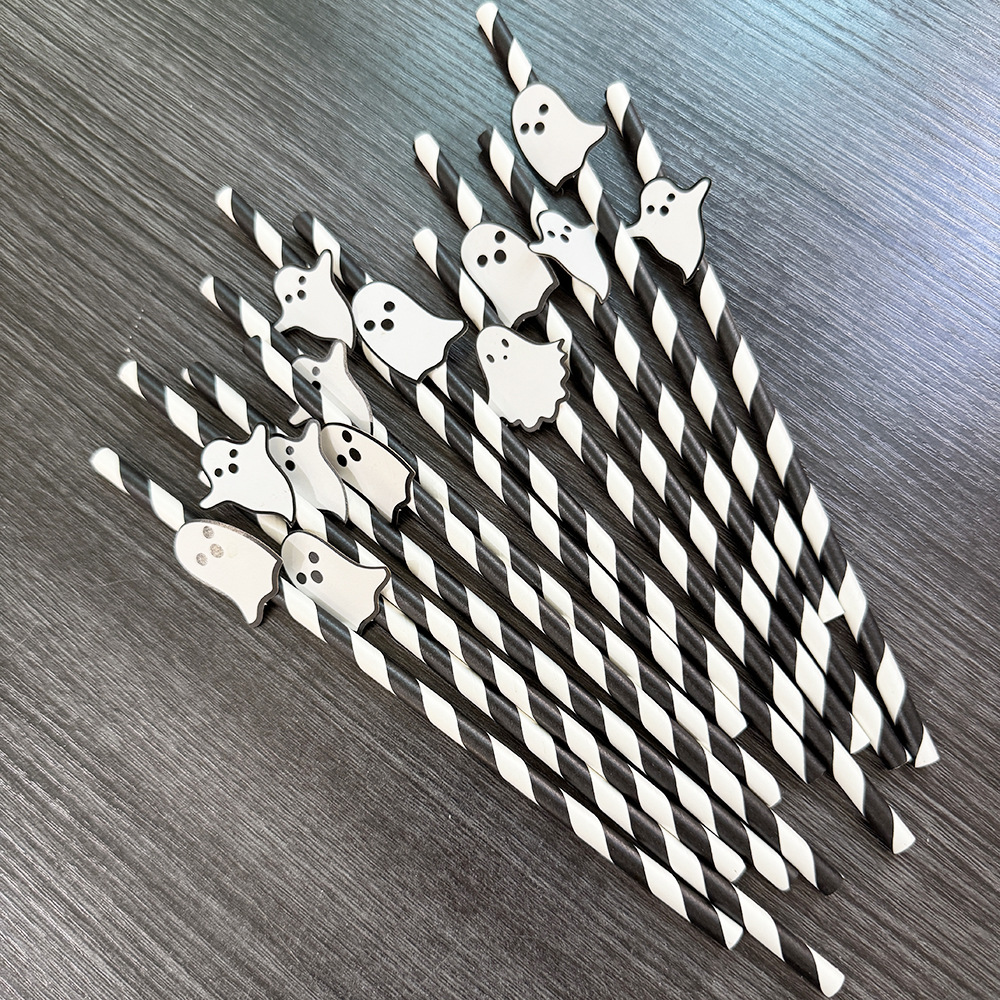 Punto transfronterizo al por mayor creativo pajita de papel de Halloween decoración pajita fantasma mesa de postre vestido botella de pudín plug-in