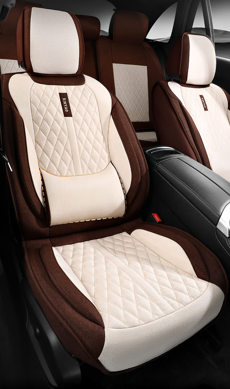 New Car Seat Cushion, All-Season, All-Inclusive, Breathable Linen Car Seat Cushion, Five-Seater Summer Seat Cover, Cooling Pad