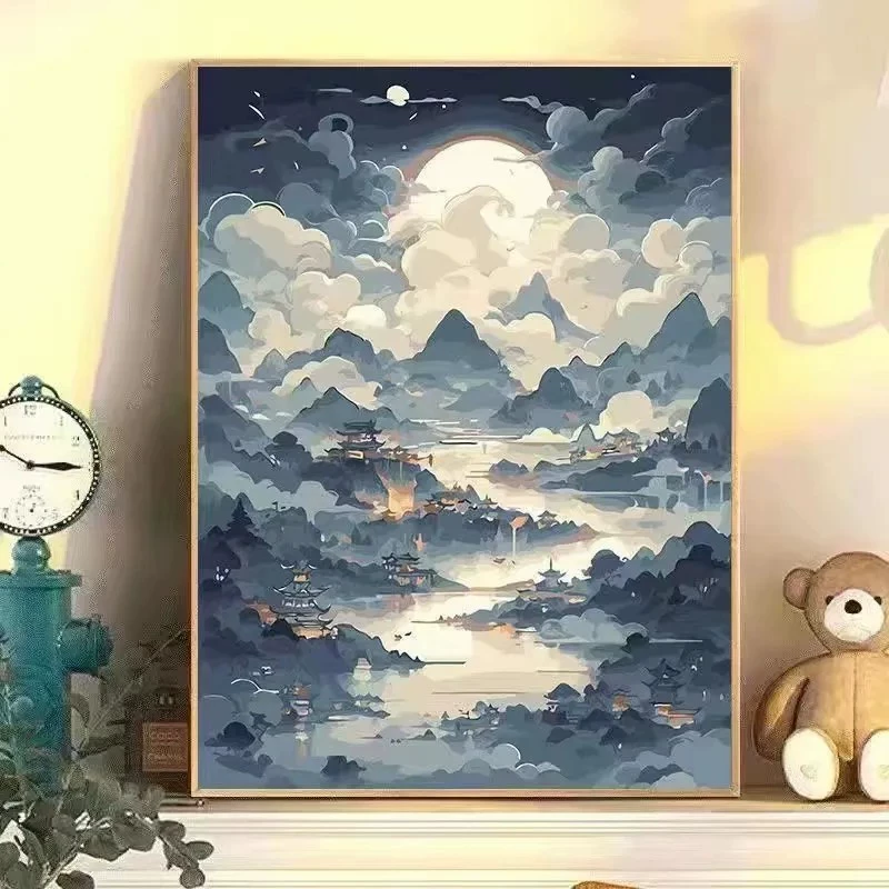 Кристальная живопись холст пейзаж — полный наборов DIY, размеры 30×40 и 40×50 см, деревянная коробка или белая рама