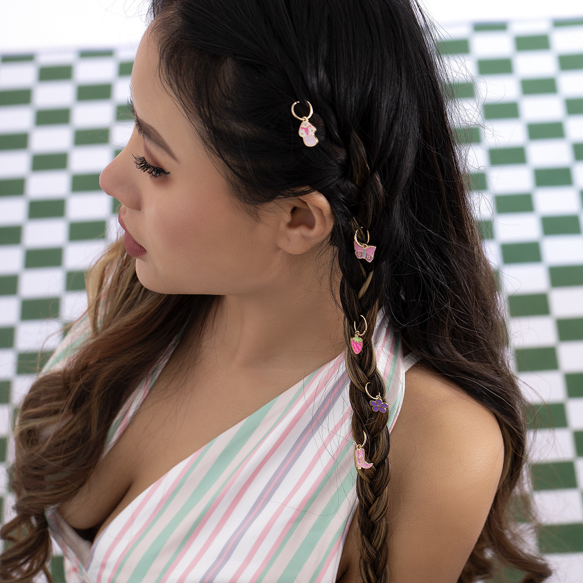 简约滴油草莓水果甜美混搭发圈欧美跨境创意蝴蝶彩色雏菊甜酷发饰