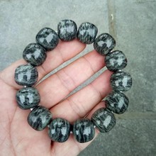 天然和田玉原石水草青花男士手串复古老型桶珠手串单圈经典款