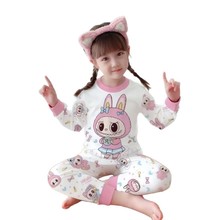 粉拉布布女宝冬季家居服男童女宝睡衣秋衣秋裤内衣套装加绒保暖