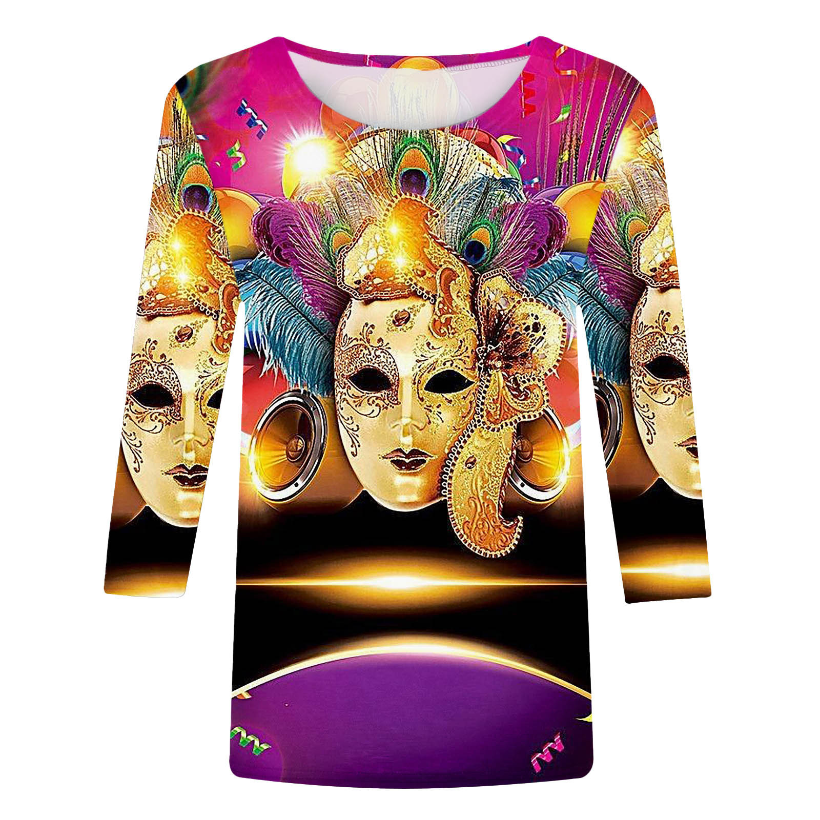 Nuova maschera a tema carnevalesco con stampa digitale trendy, girocollo, manica a 3/4_voghion.com