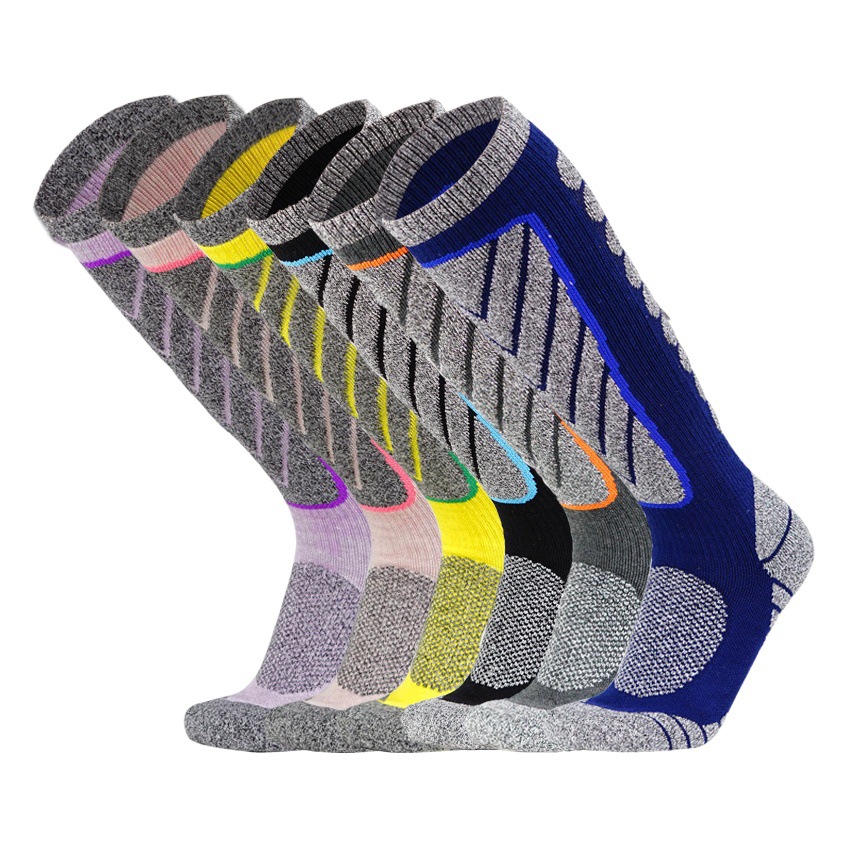 Calcetines largos de nieve de otoño e invierno, calcetines de senderismo de montañismo para hombres y mujeres de rizo grueso, calcetines de esquí largos hasta la rodilla absorbentes del sudor antideslizantes