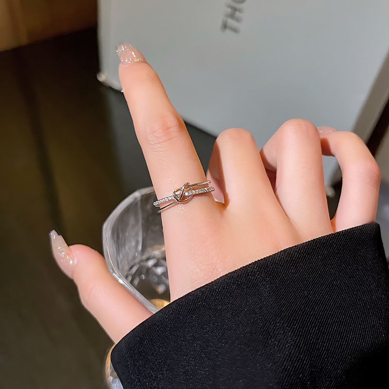 simple new double-layer winding open ring female ins french retro advanced index finger ring personality all-match earrings