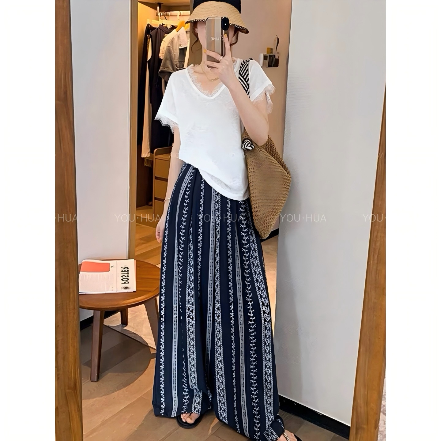 Pantalones de pijama de seda de algodón Pantalones de pierna ancha de seda de algodón fino para mujer