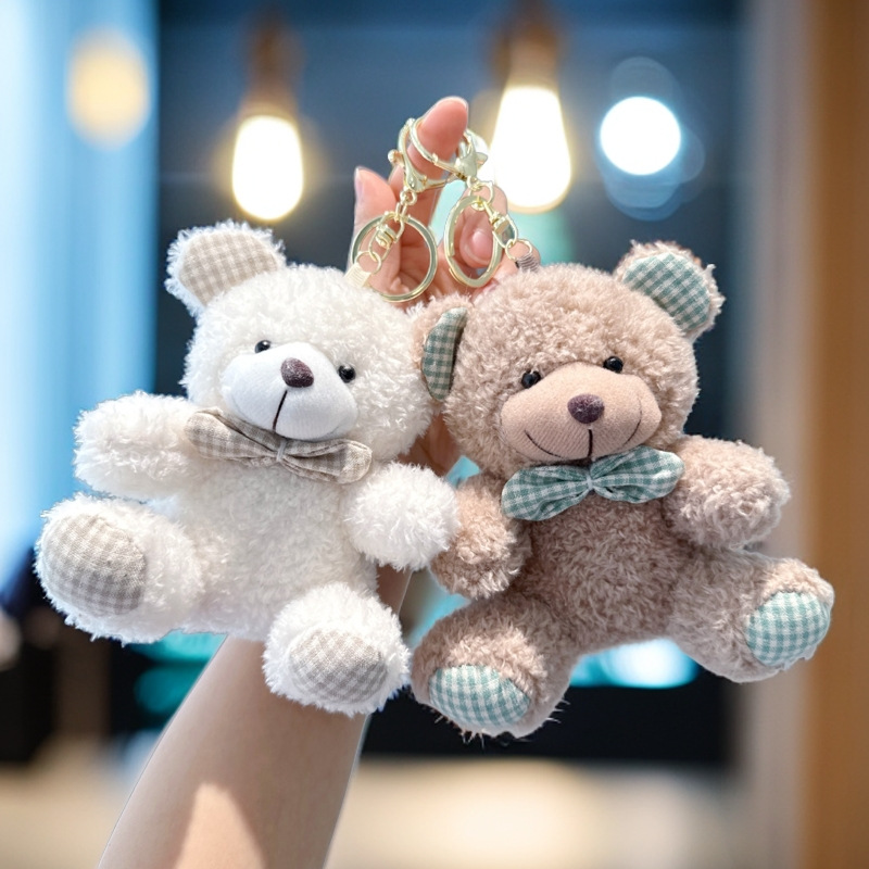 Pajarita de estilo explosivo, oso de peluche rizado, muñeco de peluche, oso, llavero, colgante, accesorios de bolso, muñeco de trapo