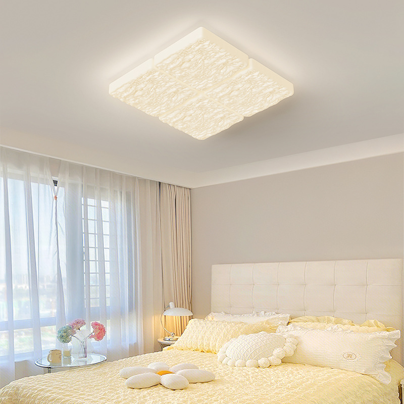 Lámpara de sala de estar, lámpara de techo, atmósfera simple y moderna, lámpara de dormitorio principal cuadrada de estilo crema, lámpara principal de sala de protección ocular de espectro completo