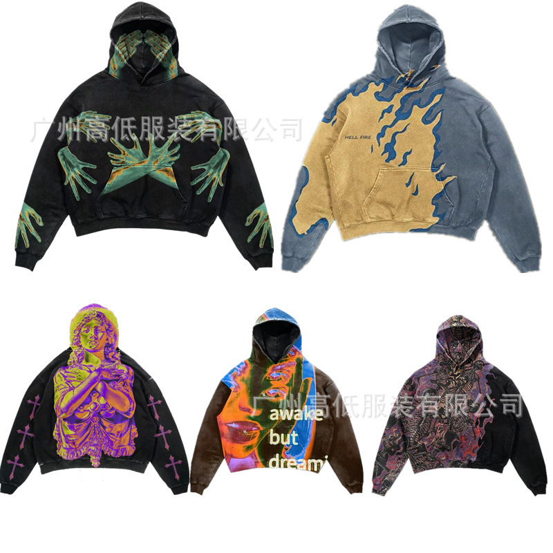 New Wholesale In-Stock Unisex Skull Series Loose Lazy Style 3D Printed Hooded Long-Sleeve Sweatshirt