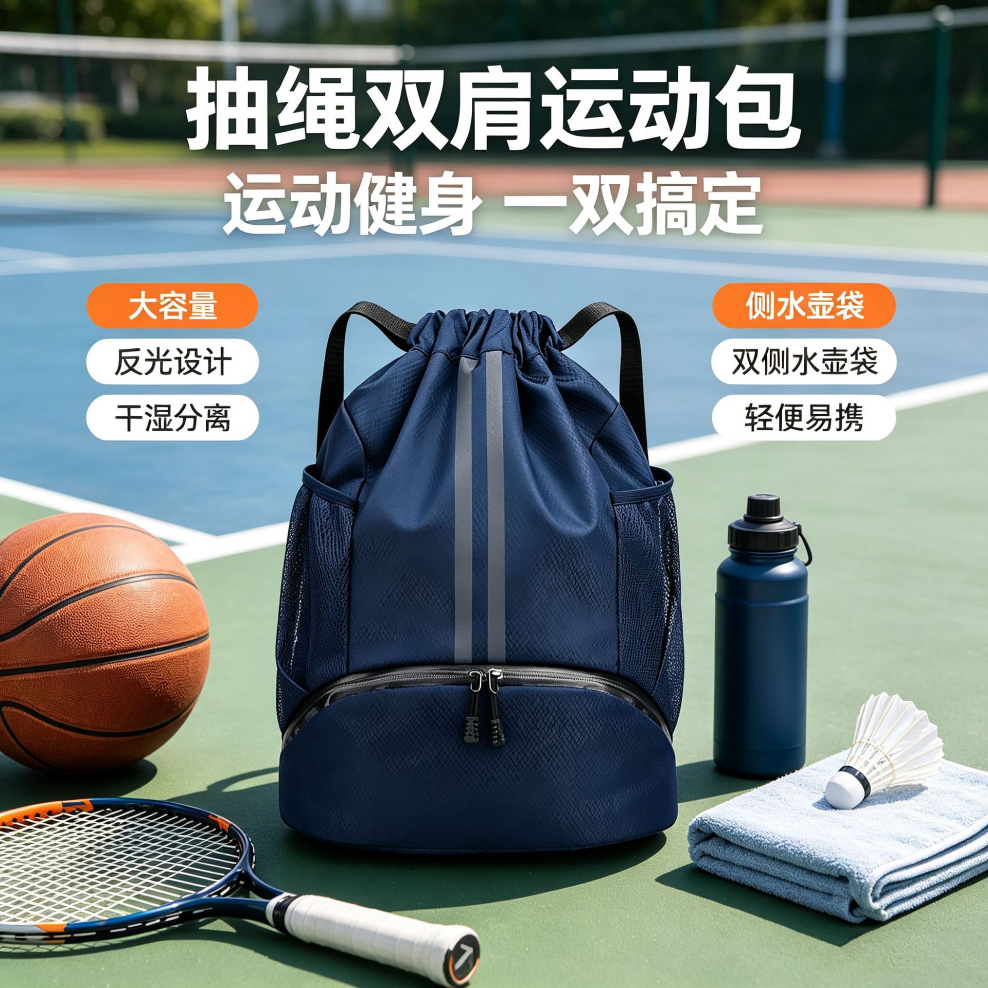 抽绳束口包篮球包团建训练足球通用收纳双肩袋可折叠运动背包货源