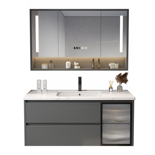 Slate bathroom cabinet combination minimalist smart mirror cabinet approach sensor simple washbasin Jinbaisheng bathroom 8028