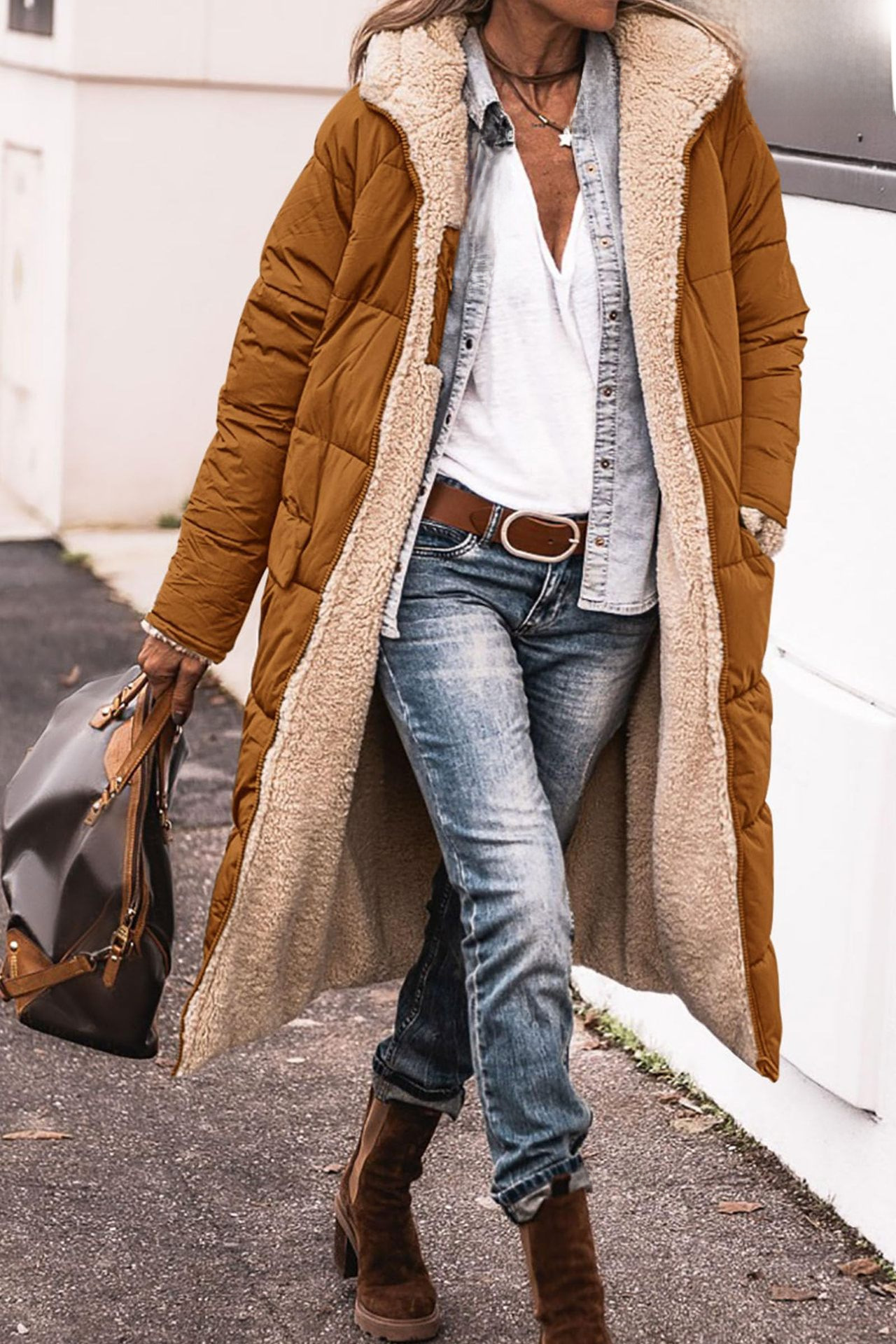 Women's Winter Coat Hooded Solid Colour Long Sleeve Slim Cardigan_voghion.com