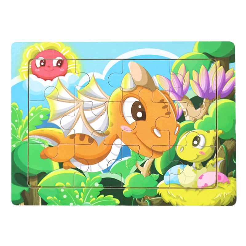 Rompecabezas plano de madera de 12 piezas, juguetes educativos para niños pequeños, rompecabezas de pensamiento lógico cognitivo de animales de dibujos animados de educación temprana