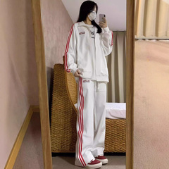 純綿のスポーツウェアの女性の春秋の学生のゆったりとしたガードルのワイドレギンスのズボンのファッションのレジャーのランニングの2つのセットのファッション