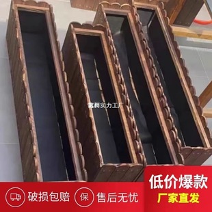 Anticorrosive Wood Flower Box Extra Large Rectangular Flower Pot Balcony Vegetable Pot Carbonized Solid Wood Fence Planting Box Succulent Flower Trough