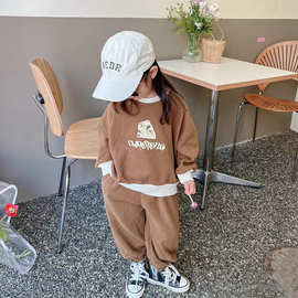 女童卫衣套装2023秋儿童可爱卡通撞色卫衣韩版男童两件套YJ601