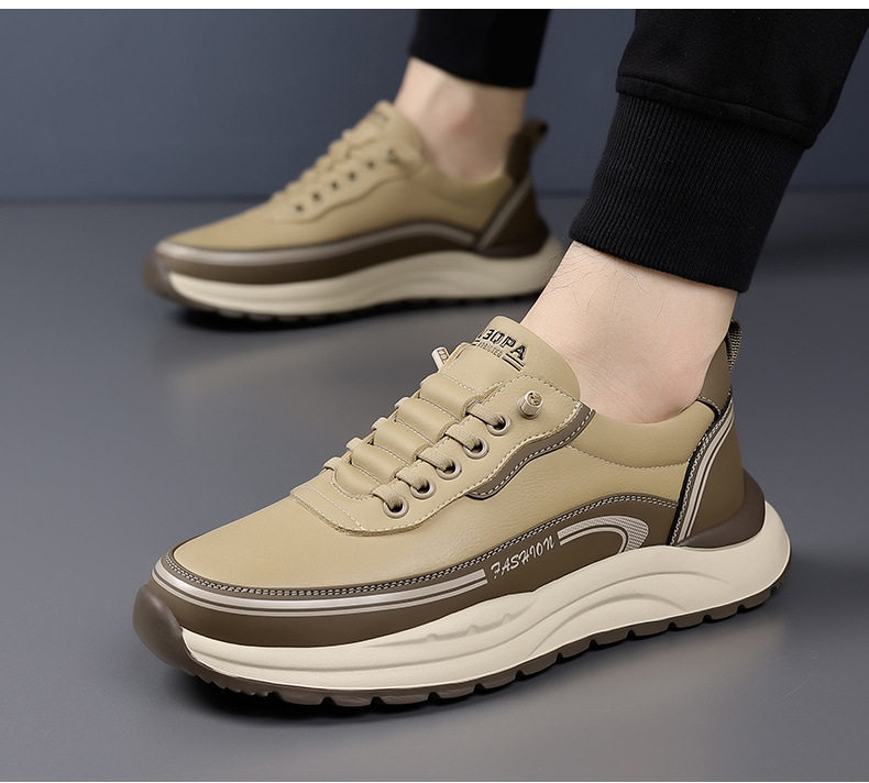 Giày thể thao nam sneaker cổ thấp đế dày gót 3–5 cm, mũi tròn, dây buộc, phối màu trắng đen kaki — H6892 màu kaki, H6892 màu trắng, H6892 màu đen chi tiết 23