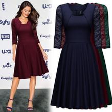 小单定制亚马逊跨境货源女装夏季新款方领大摆裙复古碎花蕾丝连衣