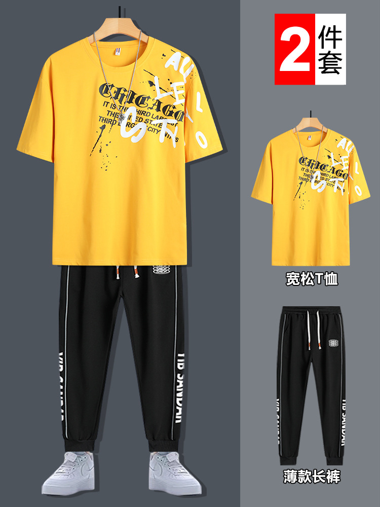 Traje deportivo de manga corta de moda juvenil de verano 2025 pantalones de camiseta sueltos