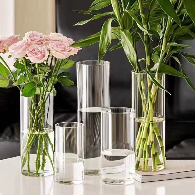 Decoración de vasijas de acrílico a prueba de caídas floral sala de estar transparente rica hidroponía de bambú de lujo ligero alto despertar barril de flores
