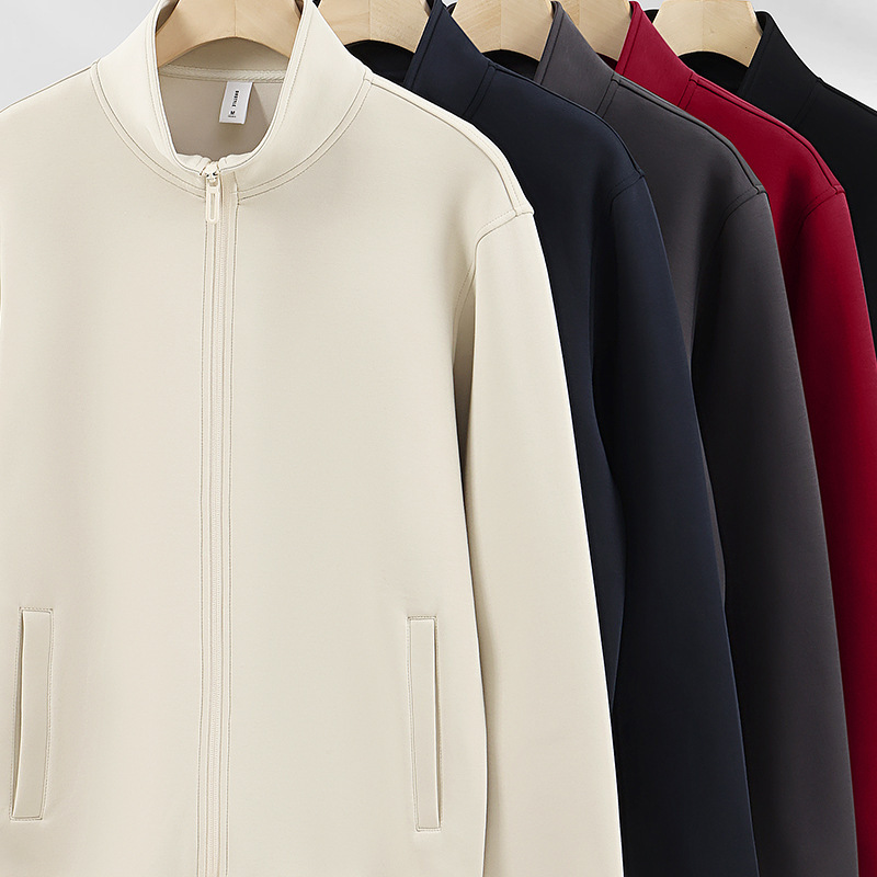 400g Heavy Liquid Cotton Pure Color Basic Cardigan Jacket for Men and Women in Autumn and Winter New Loose Zipper Stand Collar Sweatshirt for Men