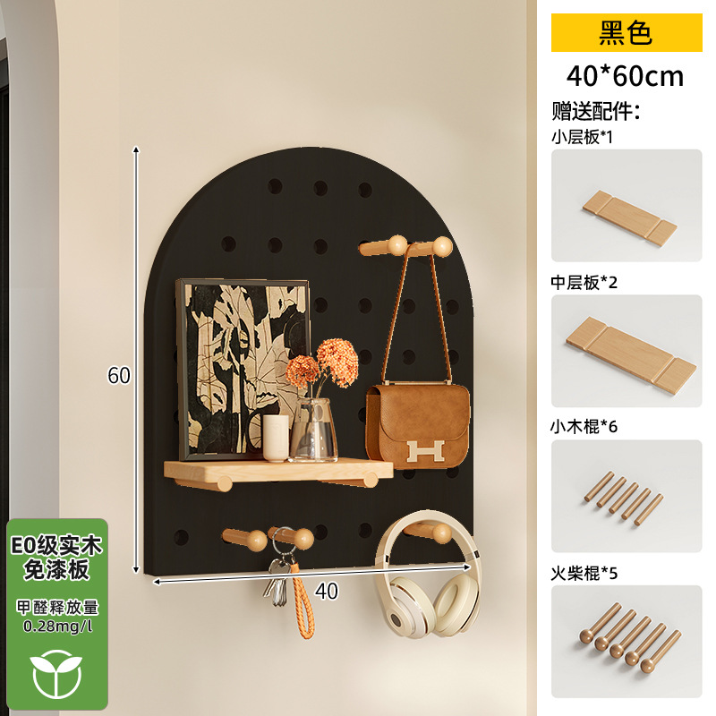 Hoyo de madera de color nuez hoyo tablero estante de madera sólida pared de modelado puerta de entrada de la casa pared detrás de la decoración estante de exhibición