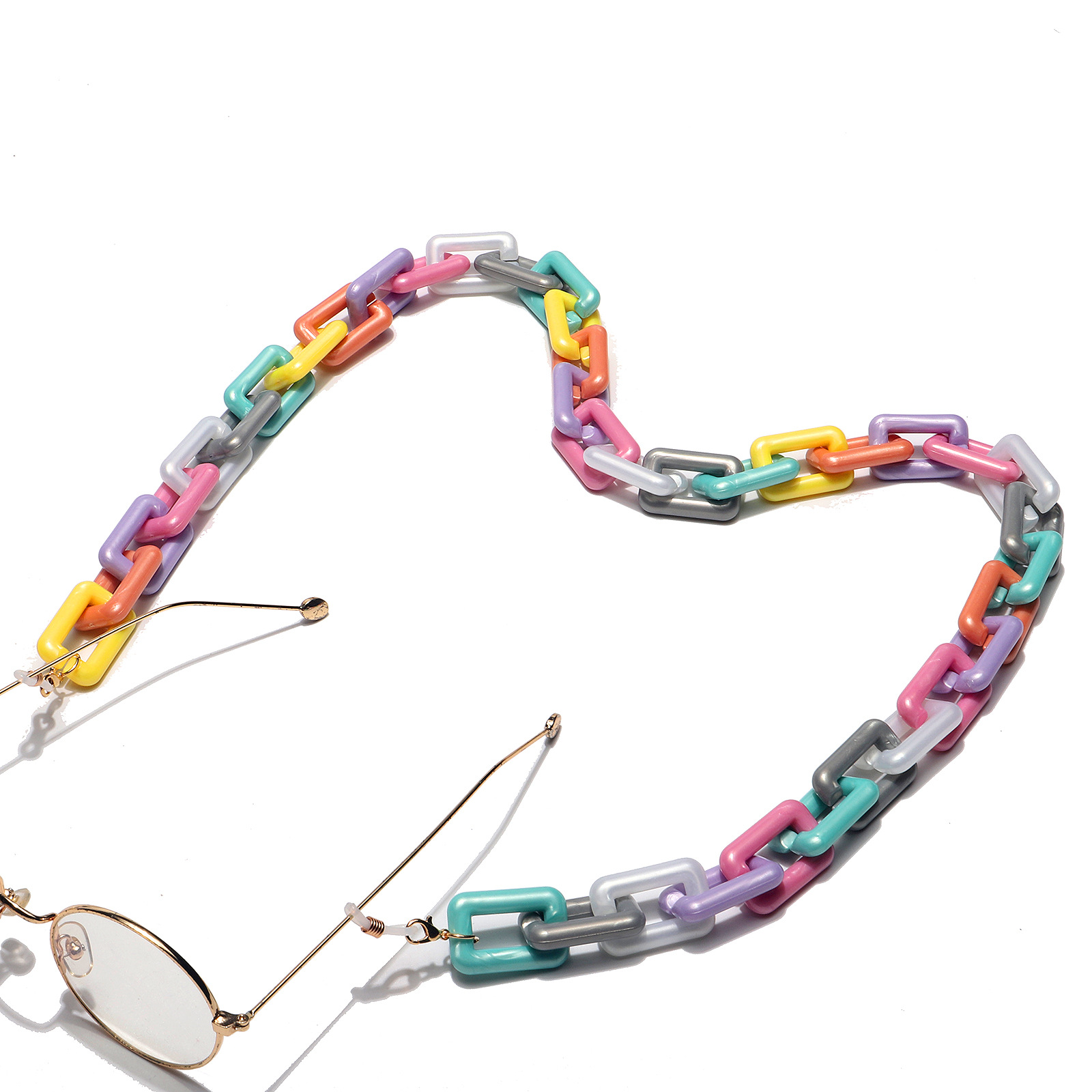 Factory Export Rectangular Acrylic Beads Bright Mixed Color Concave Shape Mask Chain Eyeglasses Chain display picture 4