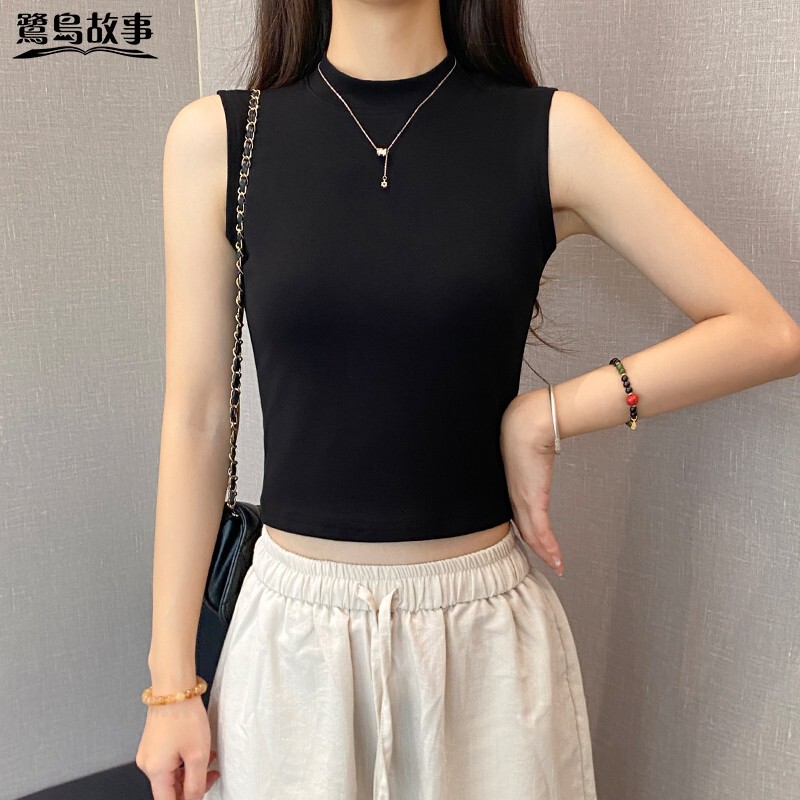 Ludao Story Black High Neck Camisole for Women, Summer Slim Fit Sleeveless Base Layer Top for Outerwear