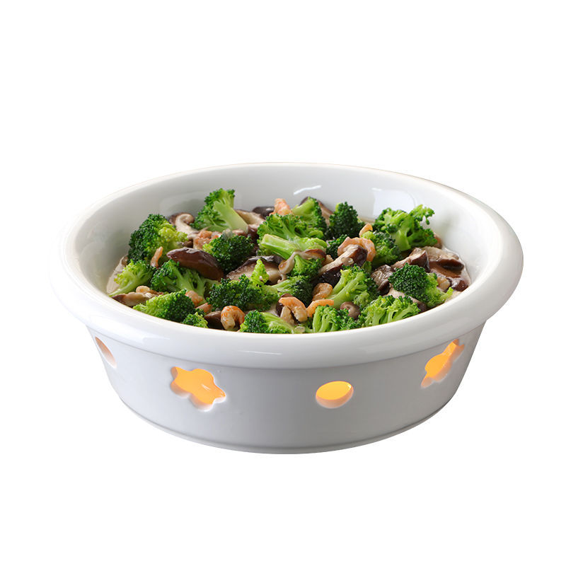 酒店餐具干锅蜡烛保温加热鱼盘圆形汤盘梅花炉陶瓷热菜盘家用明炉