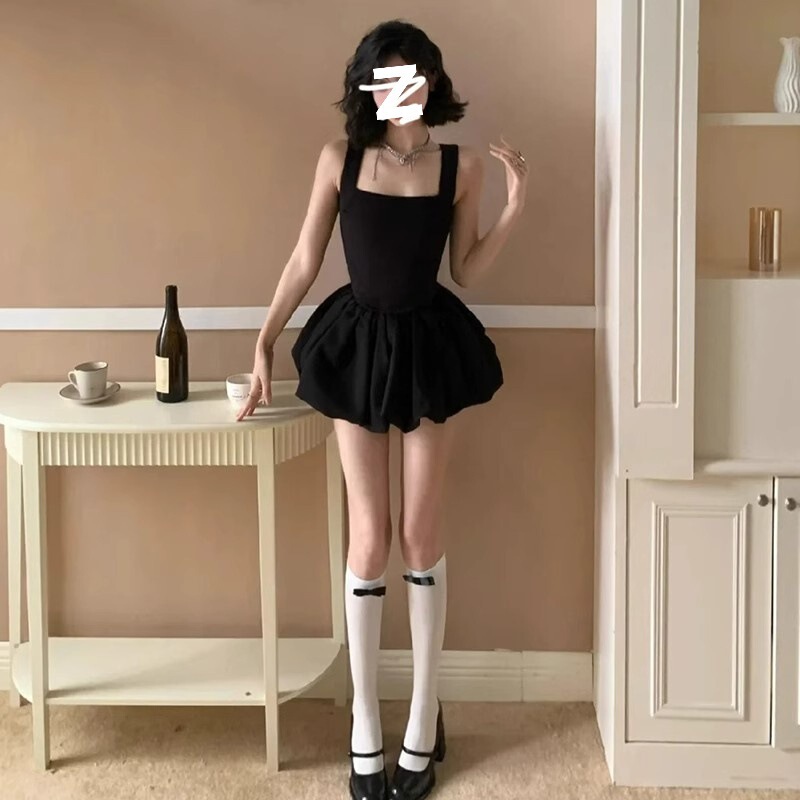 Slimming Square Collar Sleeveless dress Tight-Waist Skirt Spice Girl Princess French Style Hepburn Small Black Dress Dress Slimming Square Collar Sleeveless dress Tight-Waist Skirt Spice Girl Princess French Style Hepburn Small Black Dress Dress