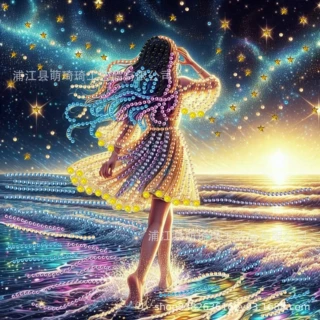1pc30*30cmDIY海边女人异形钻亮钻5D钻石绘画套装,无框艺术装饰画