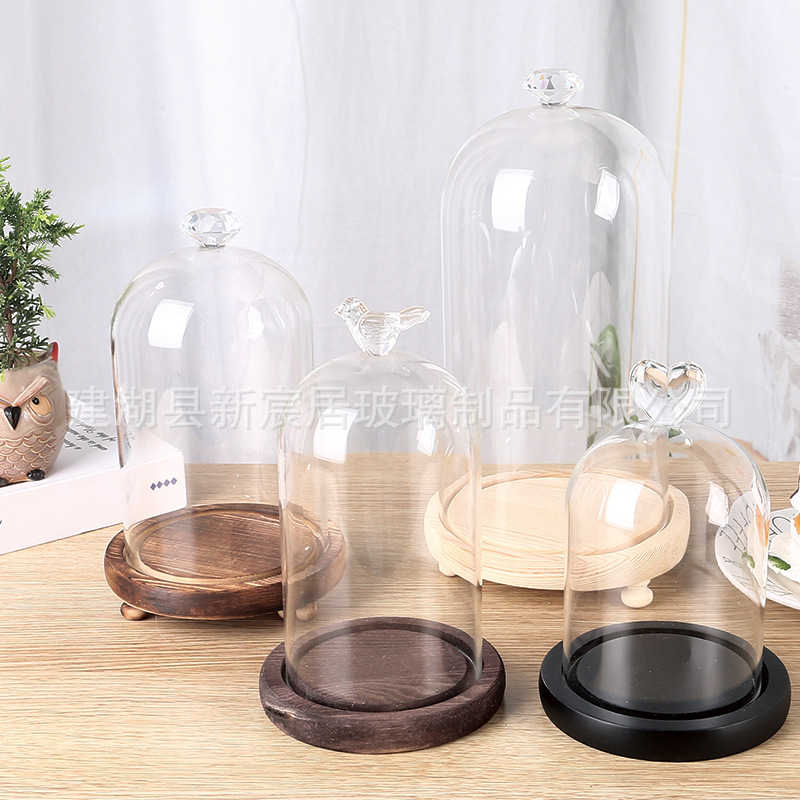 Venta al por mayor amor cubierta de vidrio cubierta de polvo transparente micro paisaje Pantalla de vidrio cubierta de escritorio adornos hechos a mano