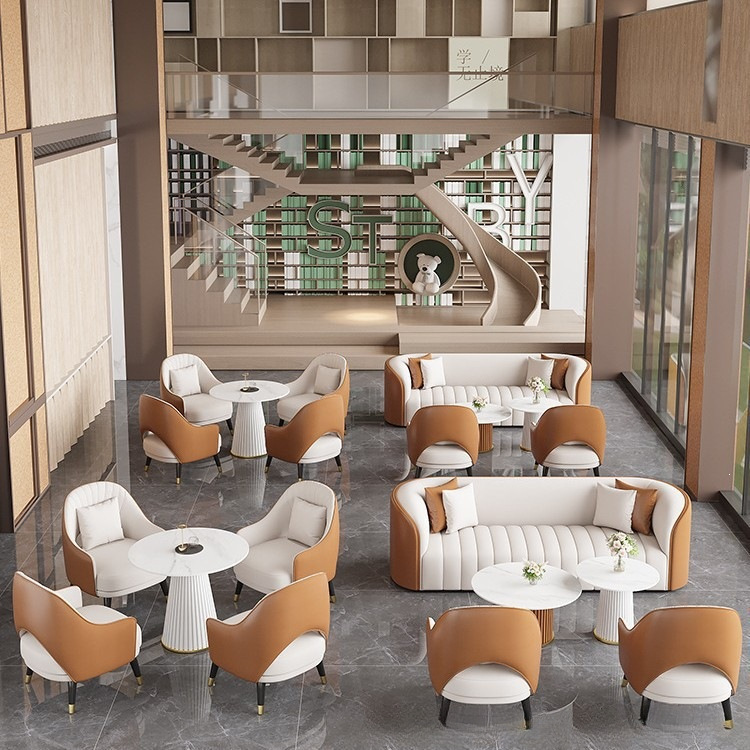 Hotel lobby business reception straight-line sofa and coffee table set, light luxury leisure reception office showroom sofa chair