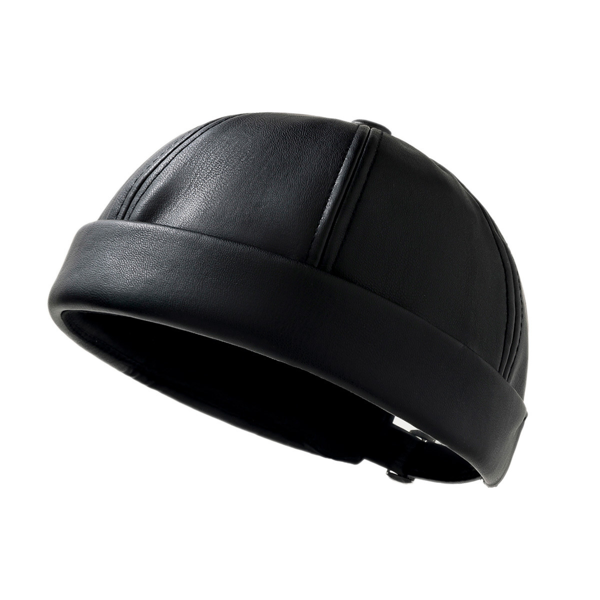 Landlord hat solid color PU leather light plate melon skin hat men's…
