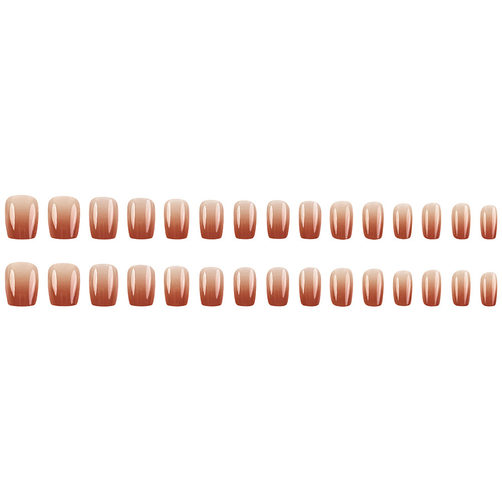 Desnudo marrón gradiente de manicure trapezoidal corto temperamento suave elegante para usar uñas cortas 24 piezas de parche de uñas terminadas image 6