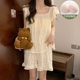 Korean Style Sling Sleeve Pajamas Women's Summer Cool Short-sleeved Shorts Home Clothes Solid Color Simple Pajamas with Chest Pad