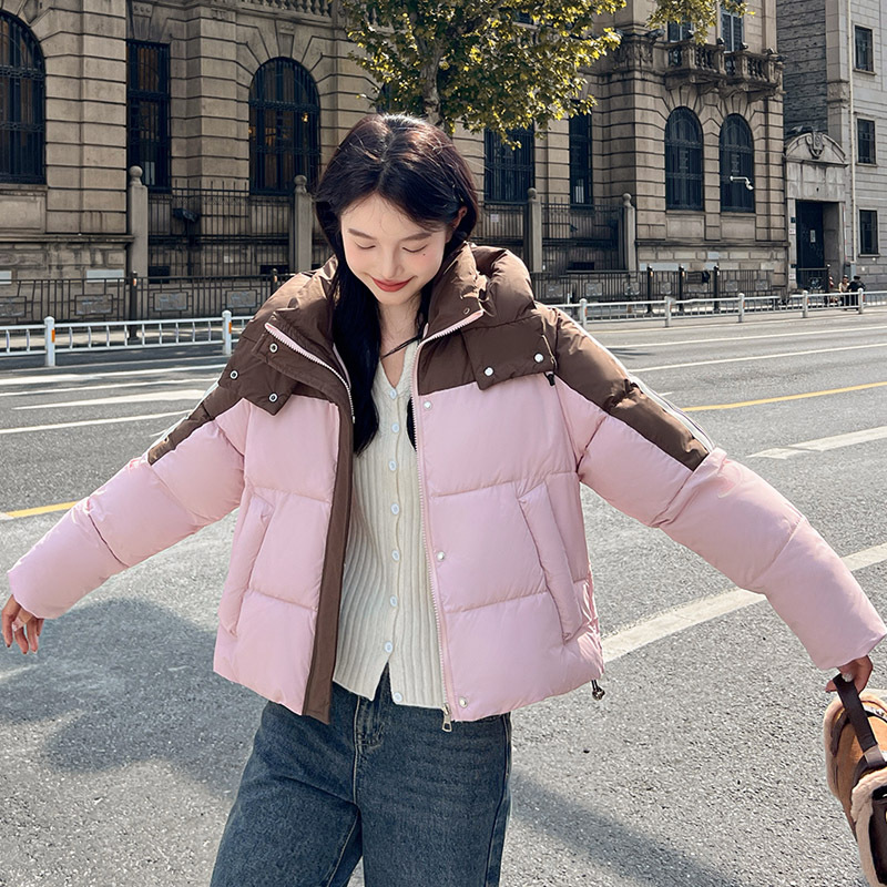 2024 autumn and winter new color blocking splicing short down for women's foreign trade internet celebrity live_voghion.com