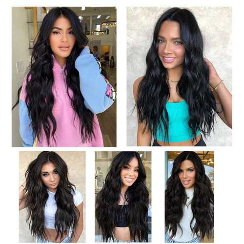Cross-border hot selling European and American wigs for women with long curly hair, small front lace wigs, dyed chemical fiber wigs, wigs wholesale