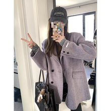 YS8高级感紫色西装毛呢外套女宽松气质小个子短款双面呢子大衣202