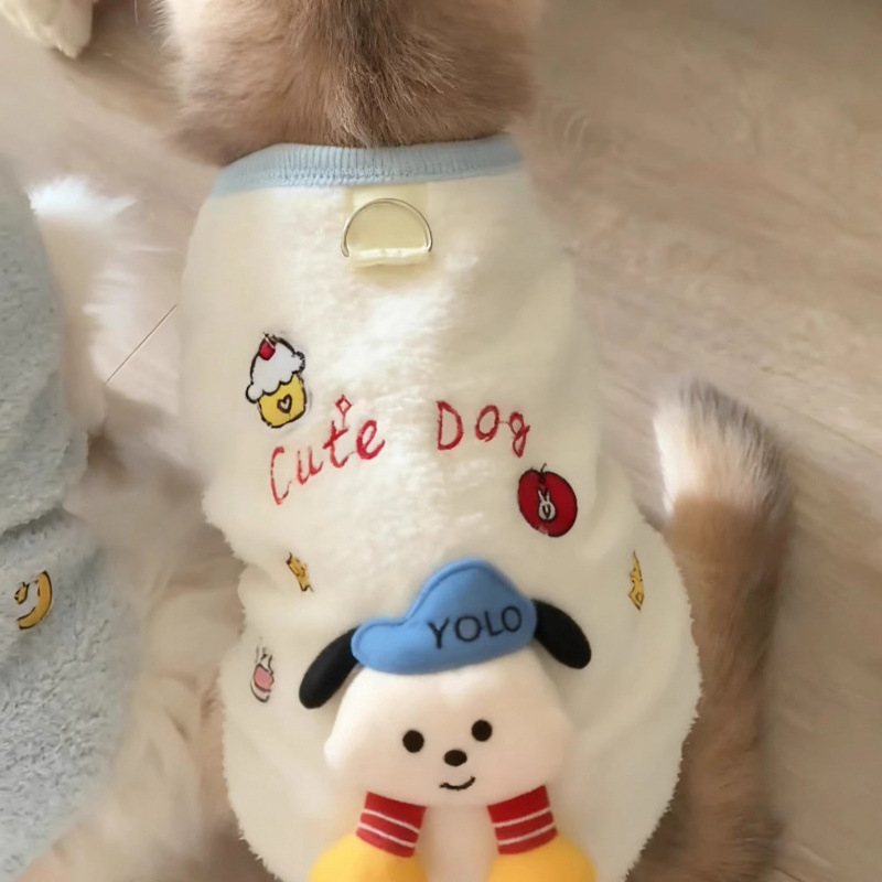 Otoño y invierno caliente gato super lindo ropa a prueba de frío lindo muñeca tridimensional hebilla de tracción mascota caliente gruesa ropa de dos patas