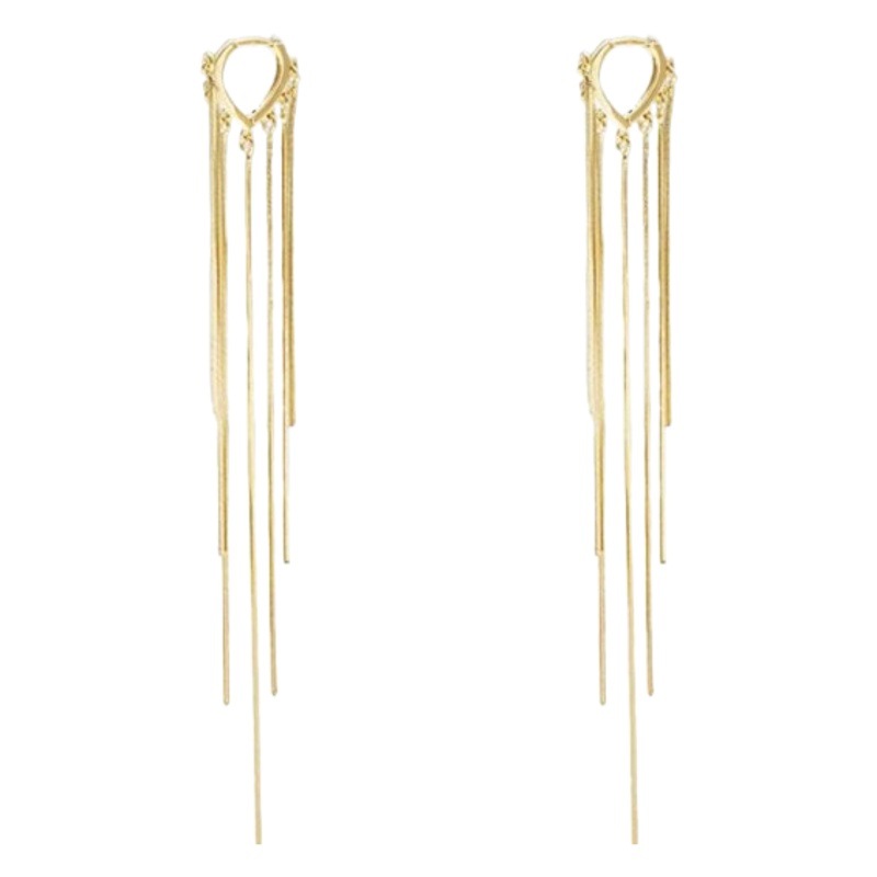 Oro real electrochapado elegante largo borla pendientes nicho diseño de alto grado de adelgazamiento pendientes de las mujeres exquisitos pendientes de lujo ligero