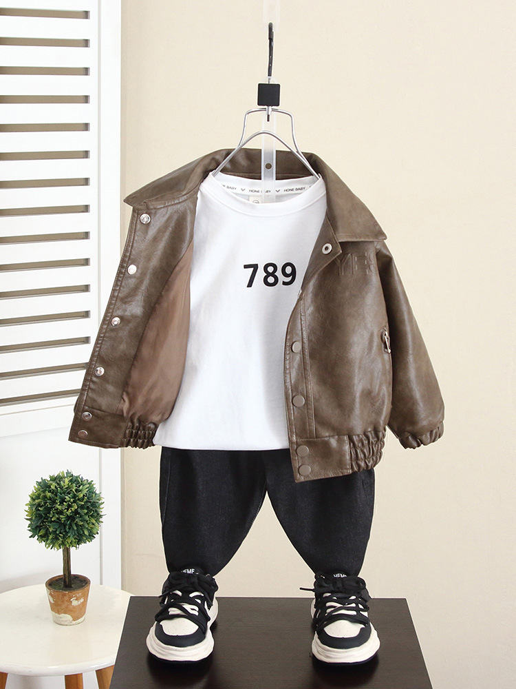 5964 Chaqueta de niño Chaqueta de cuero de estilo occidental para bebé de otoño 2025 Nuevo estilo Chaqueta de primavera y otoño para niños image 5
