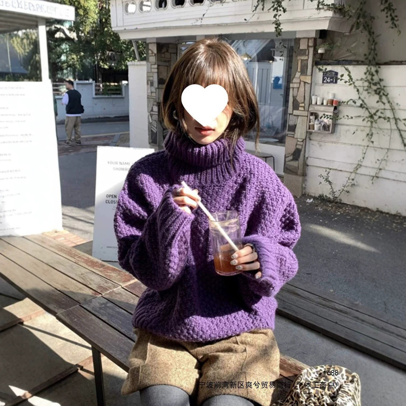 Mumutaowu Heavy Industry Grape Purple Turtleneck Sweater for Women 2026 Autumn/Winter Thickened Loose Casual Knitwear for Outerwear Mumutaowu Heavy Industry Grape Purple Turtleneck Sweater for Women 2026 Autumn/Winter Thickened Loose Casual Knitwear for Outerwear