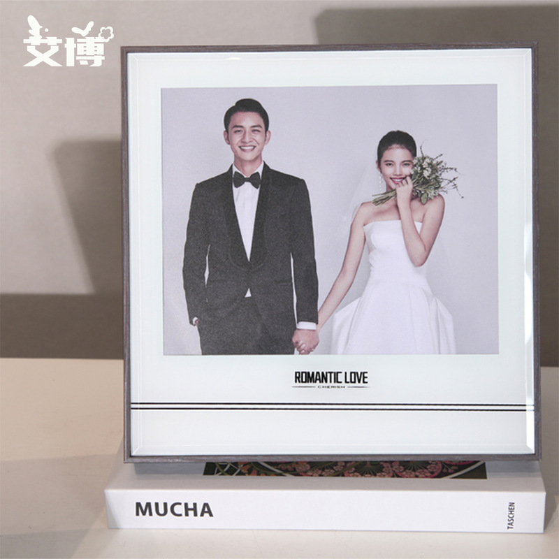 Square Wedding Photo Full Set Frame Table Glass Crystal Environmentally Friendly Photo Frame Gray Wedding Photo Frame
