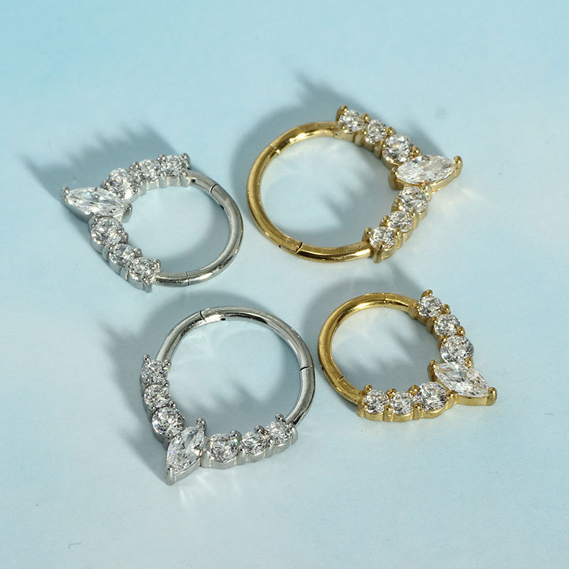 Full Body 316 Stainless Steel Claw Zircon Water Drop Flower Nose Ring Ear Bone Ring Fashion Nose Ring detail image 10