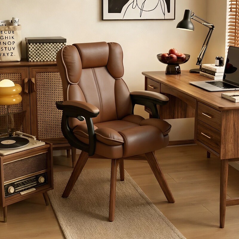 Home-use rotatable solid wood leg computer chair, comfortable for long-term sitting, suitable for bedroom, study, office, and leisure