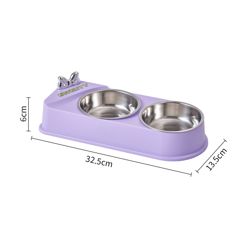 Pet de acero inoxidable doble tazón gato tazón perro tazón antideslizante contra derrumbe pet tazón mariposa para gatos tazón comida perro al por mayor