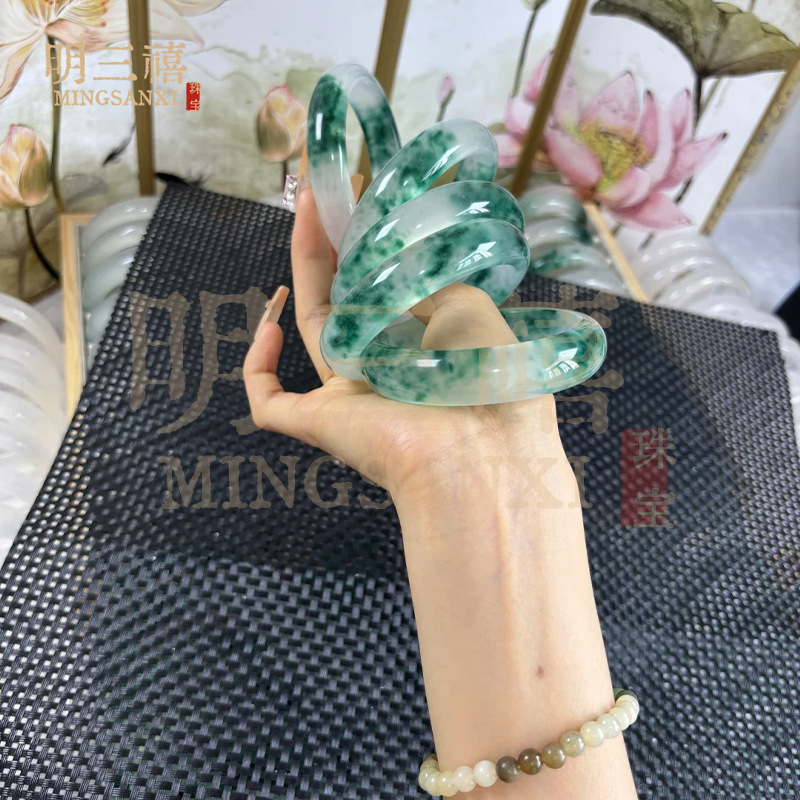 African emerald bracelet wholesale ice floating flower ice quartzite floating flower flat for natural jadeite factory direct drainage