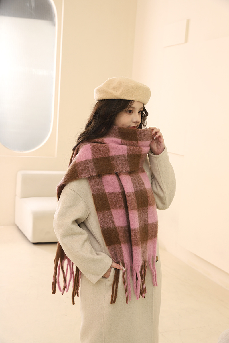 Écharpe épaisse en mohair automne-hiver 2024 avec atmosphère, chaleur haut de gamme, version coréenne polyvalente pour hommes et femmes_voghion.com